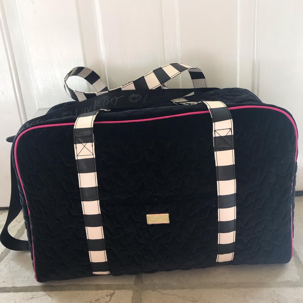 Betsy Johnson velvet crush weekender bag